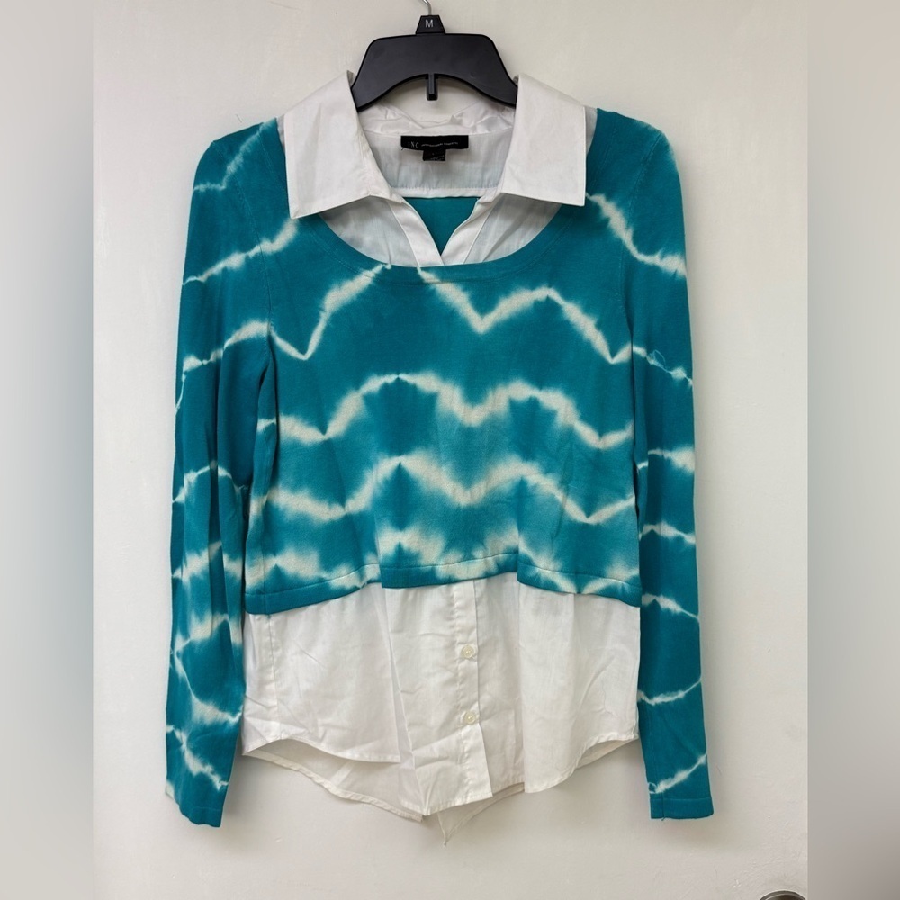 INC International Concepts Teal and White Button Down Shirt Size L